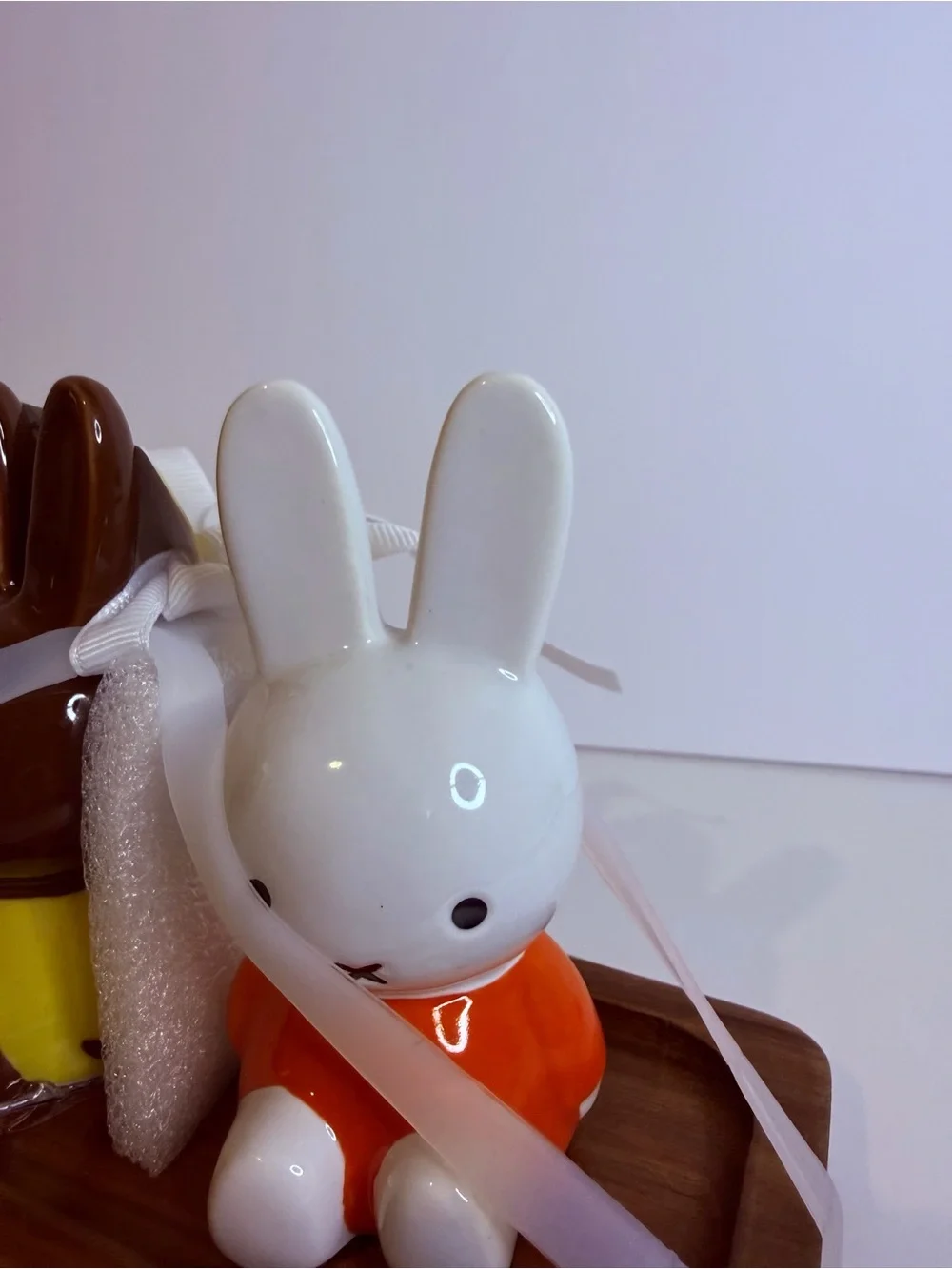 miffy Magenta Ceramic Bunny Salt & Pepper Set in White, Brown, Yellow & Orange